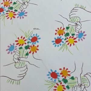 Vintage 1970s Pablo Picasso hands flowers bouquet of peace full size bed sheet